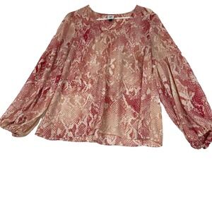 Cabi Women's size M Pink Bethany‎ Snake Print Blouse Lantern Sleeves Lightweight